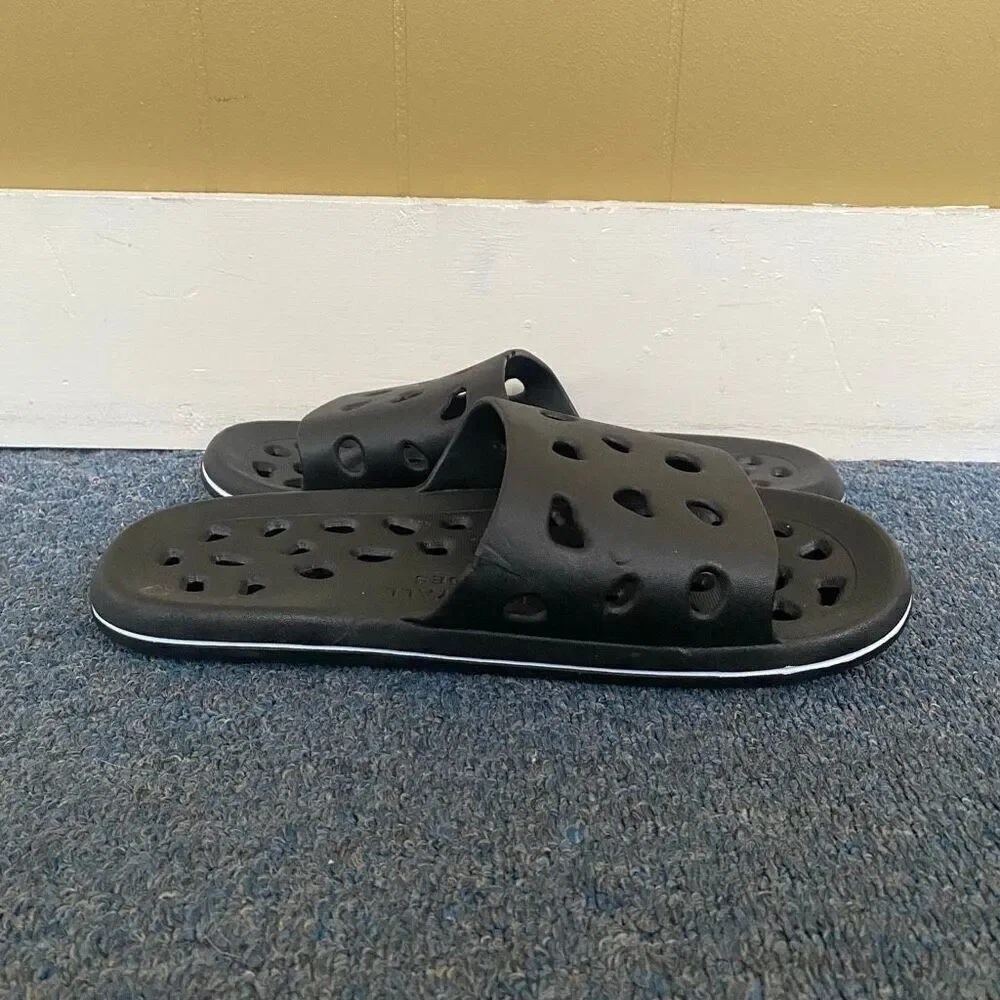 Enjoyall shoes men 12 slip on sandals w/hollow cut out holes black & white